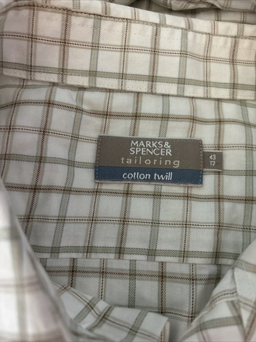 Mens M&S Marks&spencer 17” Beige Check Long Sleeve Twill Casual Work Shirt - Picture 5 of 7