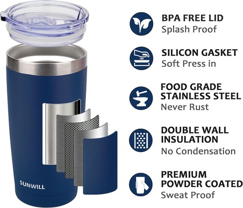 Travel Coffee Tumbler 20 oz, Double-Wall Insulated - Navy Finish - Picture 6 of 9