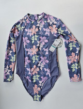Roxy Girls 16 1 Pc Bodysuit UV Long Sleeve Rash Guard Swimsuit Hidden Garden NWT