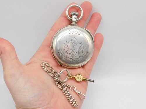 ANTIQUE ILLINOIS WATCH CO COIN SILVER RAILROAD HUNTER CASE POCKET WATCH KEY RUNS