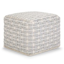 SIMPLIHOME Noreen 18" Wide Square Pouf Blue/White Handwoven Cotton