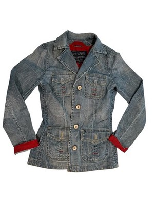LTB Blue Denim Jacket with Red Lining, Metal Buttons, Collared - Size S