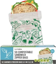 Compostable Resealable Sandwich Bags, Freezer Safe, Eco-Friendly, 50 Pack