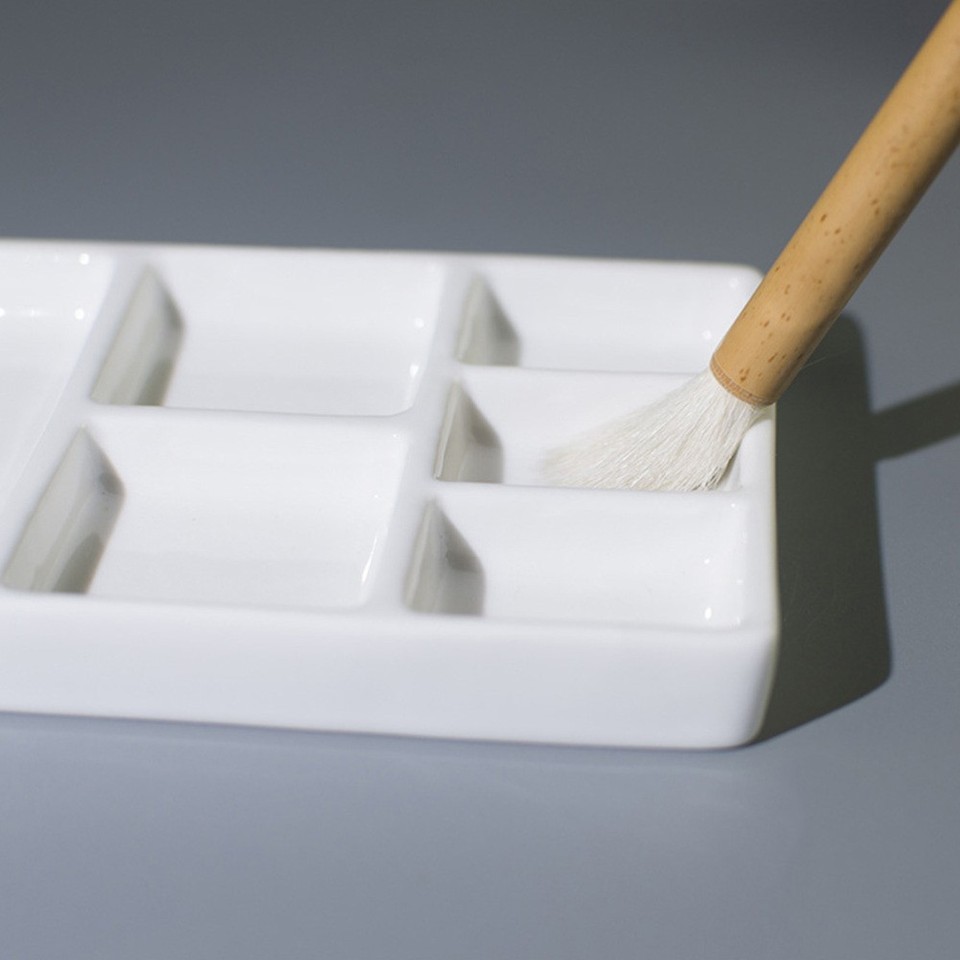 Ceramic Watercolor Paint Palette With Lid - 12 Well Porcelain Mixing Tray For Artists