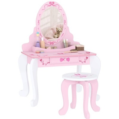 Kinder Schminktisch Set, Schminktisch mit Hocker, Spiegel, Schublade, Schreibtisch, Stora