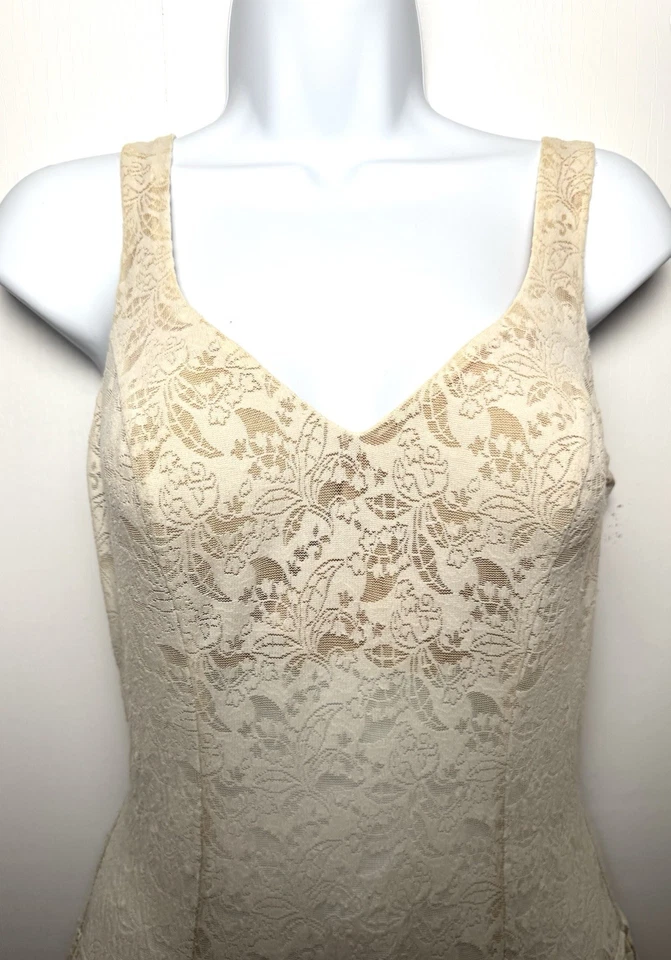 Vtg 50s Rose Marie Reid Lace Swimsuit Dress Ivory Pinup One Piece Union Made - Image 2 of 4
