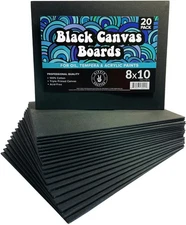 Black Canvas Panels for Painting, 20 Pack, 8x10 Inch Gesso-Primed Boards for
