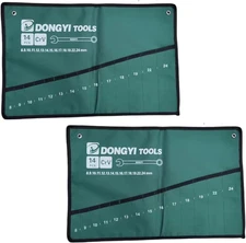2 Pack Wrench Roll up Pouch Wrench Set Roll Organizer 14 Pocket Slot Canvas Tool
