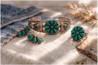 Sterling Silver Turquoise Cluster Jewelry Set Ring Earrings Vintage Southwestern