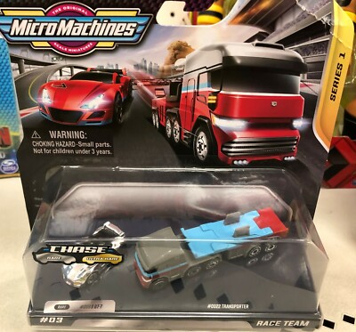 MICRO MACHINES Silver Chrome RARE GT-7 Car & TRANSPORTER TRUCK