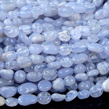 6-8MM Natural Chalcedony Blue Lace Agate Gemstone Pebble Nugget Beads D184 