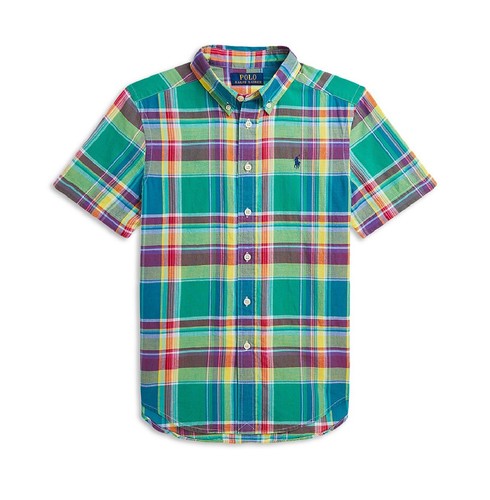 Polo Ralph Lauren Jungen Baumwolle Madras Kurzarm Hemd Little & Big Kid Grün