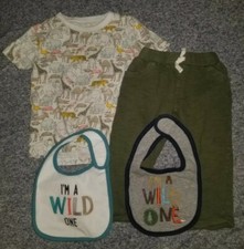Boys 4 Piece Short Sleeve Pants Outfit Set 2 Bibs Carter's 24 Months Safari