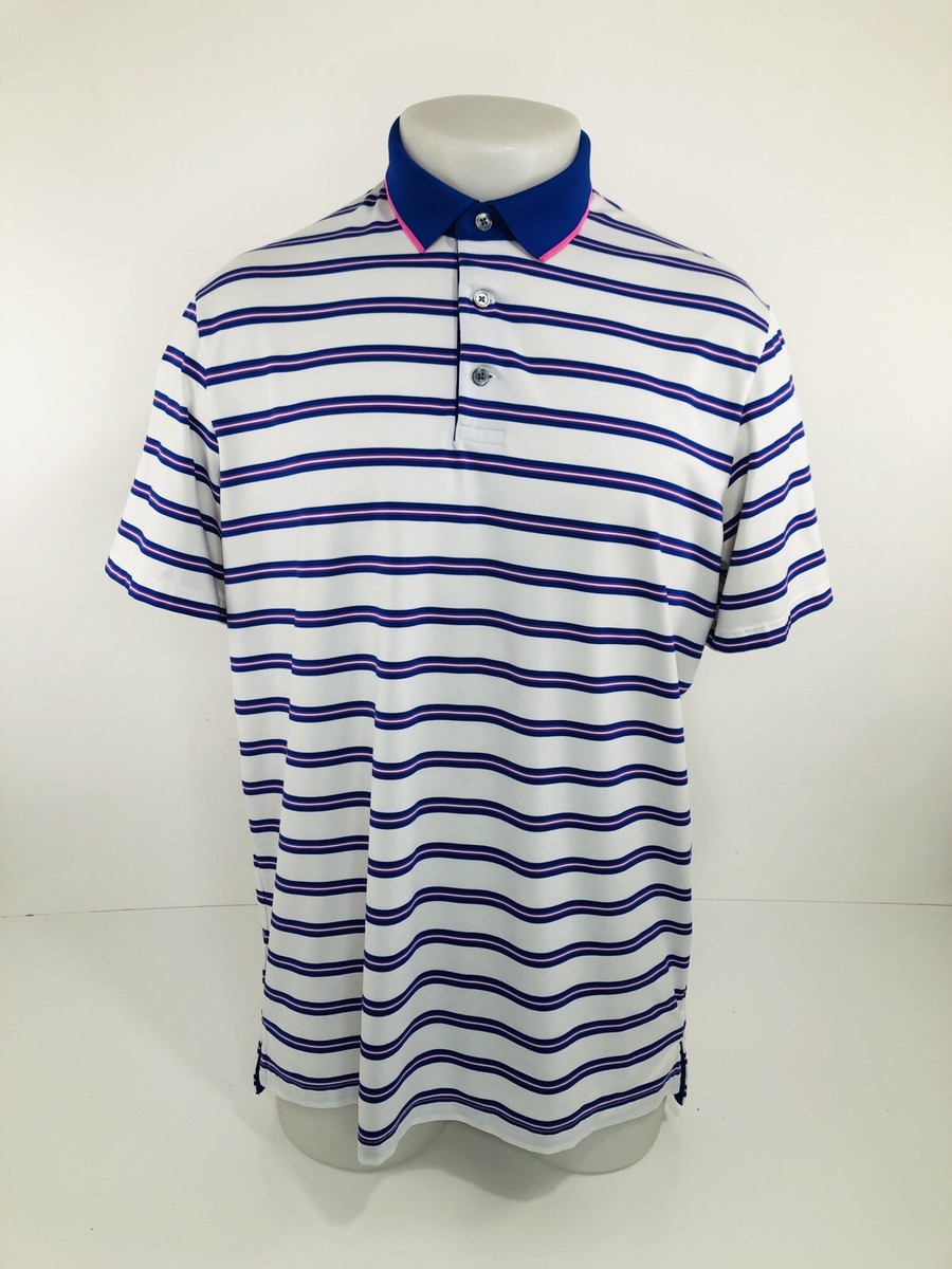 GREYSON - Mens Md Striped WOLF LOGO Embroidered TREE Golf Polo