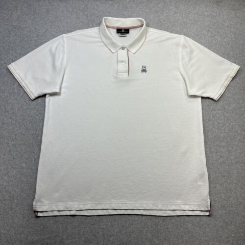 Psycho Bunny Poloshirt 9 3XL weiß rosa Borte bestickt Freizeit Komfort Luxus