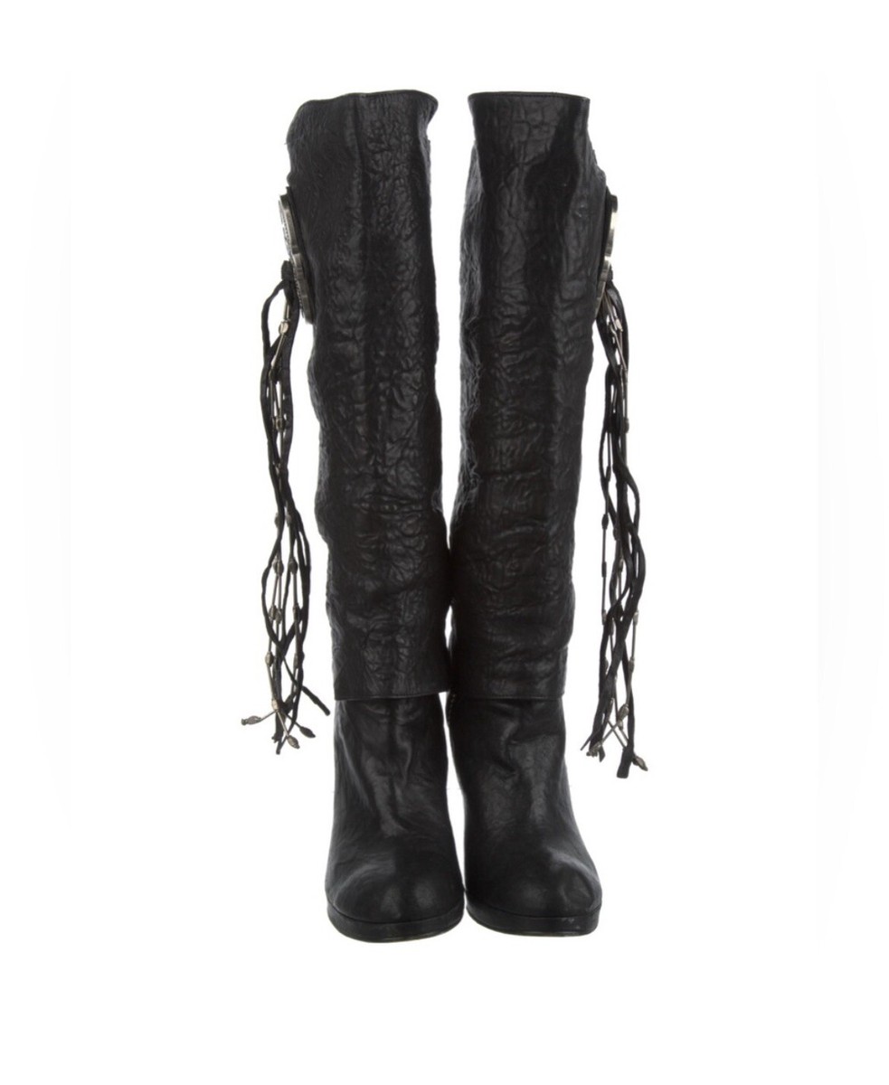 靴 THOMAS WYLDE Long Boots Thomas Wylde Black Leather Knee-High Boots w/ Iconic Skull