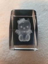 3D HELLO KITTY 3 Inch GLASS PAPERWEIGHT Laser Etched Crystal Cube w/ angel wings