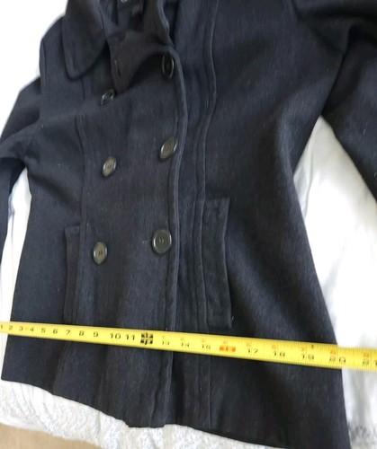 Outer Edge Hooded Pea Jacket BLACK GRAY Double Breasted Pockets Lined Size Large - Picture 5 of 10