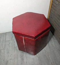 Vintage Mid Century Modern Red Vinyl Ottoman Sewing Foot Stool Storage Box Chest