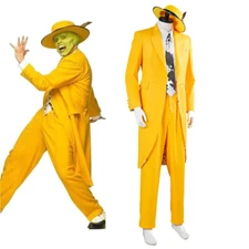 Movie The Mask Jim Carrey Cosplay Costume Unisex Adult Yellow Uniform Outfits