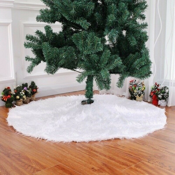 Falda de árbol de Navidad de felpa blanca piel peluda árbol de Navidad alfombra inferior decoración