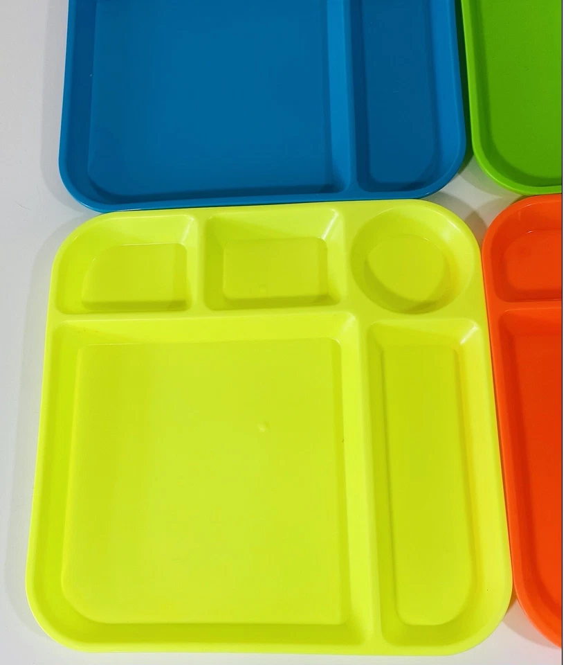 Nordic Ware Party Cafeteria Trays Neon Blue Yellow Orange Green Divided - Image 2 of 4