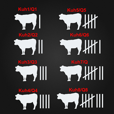 Q1 Q2 Q3 Q4 Q5 Q6 Q7 Q8 Kuh 1-8  Fun Aufkleber Autoaufkleber Tuningsticker