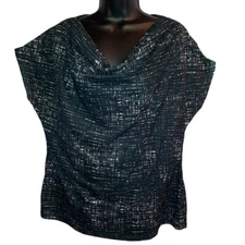 Kenneth Cole Women XL Scoop Neck Black & White Blouse Top