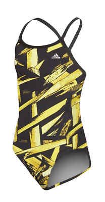 Adidas Girls Code of Tribe Print Open Back One Piece Swimsuit, Yellow