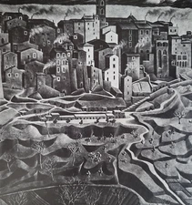 (Italy Period 1929) GENAZZANO ABRUZZI by M C Escher Surrealism Cityscape Print