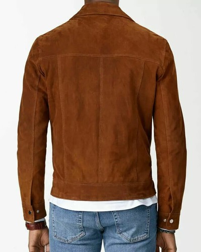 Handgefertigte Motorrad Herren Leder Designer Handarbeit Braun Echt Wildleder Jacke - Bild 3 von 6