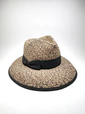 Makins Vintage Woven Straw Hat Two Tone Black Natural Grosgrain Ribbon Bow