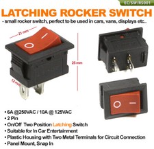 Rocker Switch Latching On/Off Two Positin 2Pin 250V AC 10A For Cars Vans Display