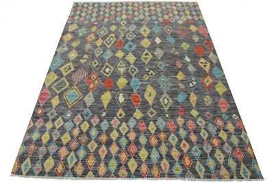 Moroccan Rug 8  x 10 2  Gray Wool Contemporary Geometric Hand-Knotted Area Rug