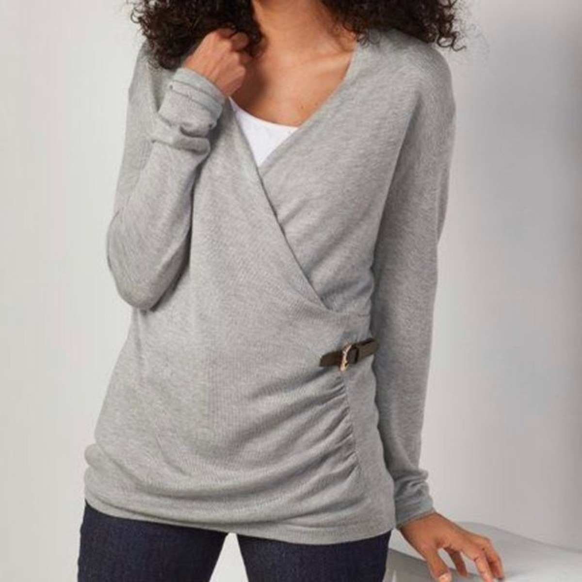 Soft Surroundings Gray Cashmere Faux Wrap Sweater Petite XS