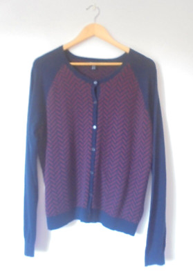 Gant Strickjacke Gr. XL blau lila Azteken Design Retro Vibe, Wolle Baumwollmischung