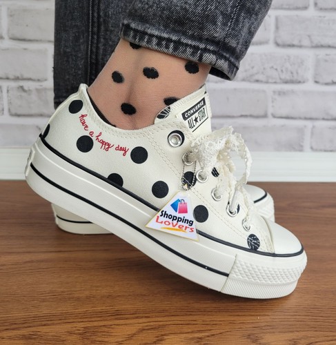 ⭐Chuck Taylor All Star Lift Platform Polka Dots Sz 7.5 Women Shoes White A10689C - Picture 4 of 15