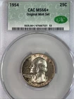 1954 Washington Quarter, CAC MS66+ From Original Mint Set,