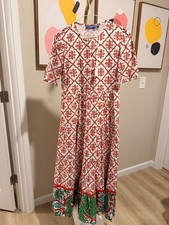 Ro's Garden Anthropologie Maxi Dress XS Red Pompeii Tile Print NWT