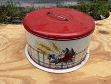 Vintage Metalowy nośnik blaszany na ciasto Połowa wieku "DECOWARE" Czerwony i kwiaty