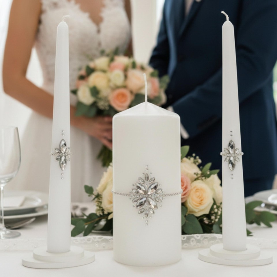Unity White 4 Magik Life Crystal Grace Unity Candle Set White 6