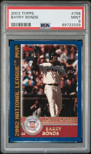 Barry Bonds PSA 9 MINT - 2003 Topps NL MVP # 706 - San Francisco Giants OF view 2