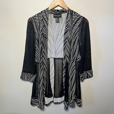 Frank Lyman Jacket Knit Open Front Black White Stripe Mesh Art to Wear Artsy 12