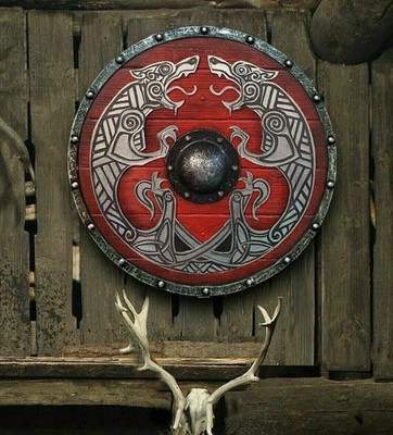 24'' Wooden Drangon Shield Medieval Warrior Viking Heavy Metal Fitted Shield