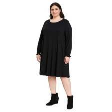 Loft Knee-Length Shirt Dress Round Neck Long Sleeve Black Women's Plus Size XXL