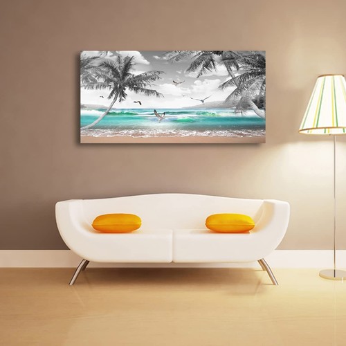 Beach Palm Pictures Canvas Wall Art For Living Room Bedroom Wall Decor,Sea Wa... - Picture 3 of 9