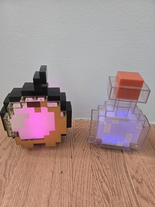 Set of 2 Minecraft LED Battery Lamps Night Lights Potion Bottle & Golden Apple