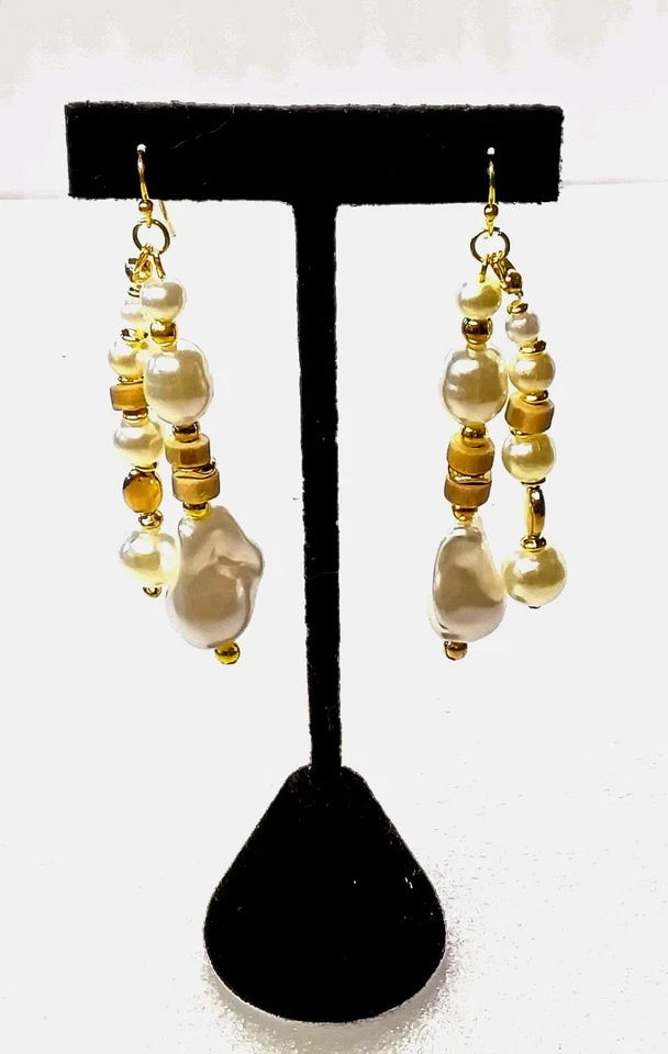 Beautiful Baroque Pearl, Gold, 11"L Necklace + 3"L Matching Earrings   Ag3 - Image 2 of 4