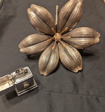 Vintage S. Agudo Sculpture MCM Brass Flower w. Removable Petal Ashtrays /Lighter