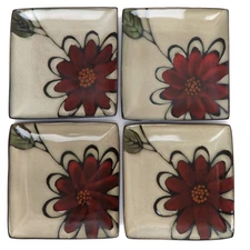 Parker & Jane Set of 4 Simple Dining Deep Red Flower Square 7 1/2" Side Plates